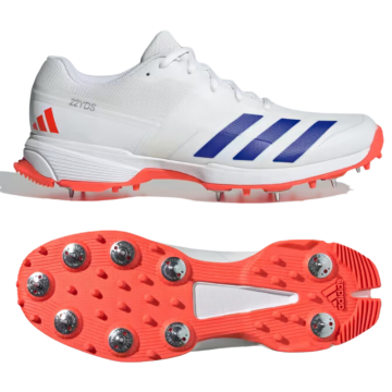 2024 Adidas 22YDS Full Spike Cricket Shoes - White/Blue/Red